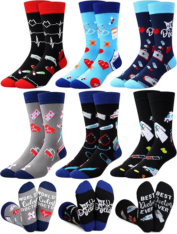Hercicy 6 Pairs Novelty Funny Doctor Sock for Men, Doctor Medical Gift