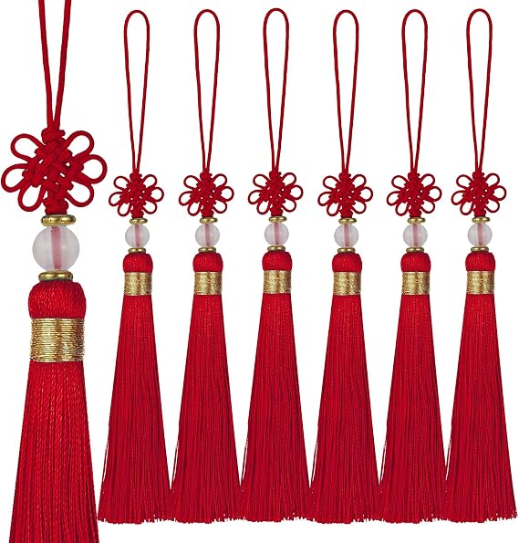 13cm/5 Inch 20pcs Silky Bookmark Tassels with 2-Inch Cord Loop and Knot for Jewelry Making, Souvenir, Bookmarks, DIY Craft Accessory (Red)