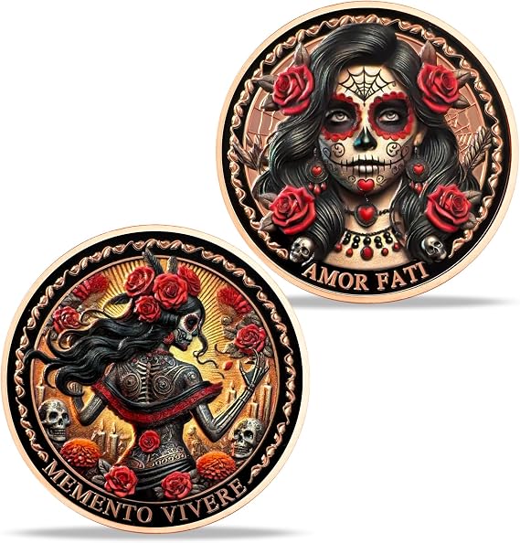 Imasoner Memento Mori Coin, Rose Skeleton Gothic Pocket Token