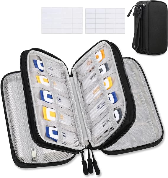 Lacdo USB Flash Drive Case with Labels, USB Case Organizer Thumb Drive Holder Portable Storage Bag Large Capacity for 20 SanDisk/Samsung Flash Drives Jump Drive Memory Stick, SD Card, Cable, Black