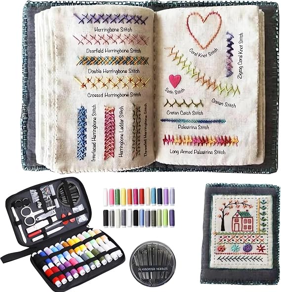 Embroidery Stitch Book Kit, 2026 New Embroidery Book, Complete Sewing Tools & Tutorials for Beginners, Portable DIY Kit with Floral Motifs, Ideal Gift for Craft Lovers & DIY Enthusiasts (1 Set)