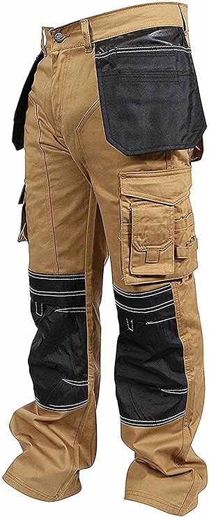 Mens Work Pants Construction Reliable Utility Work Heavy Duty Workwear Trousers Durable Carpenter Pants for Men Khaki