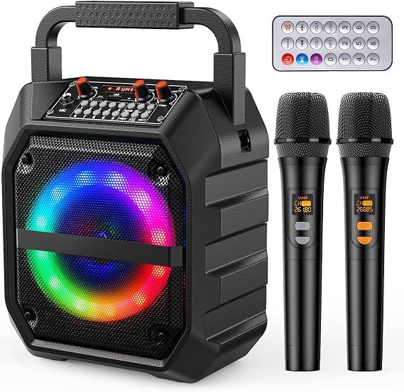 Karaoke Machine with Two Wireless Microphones for Families Home Party