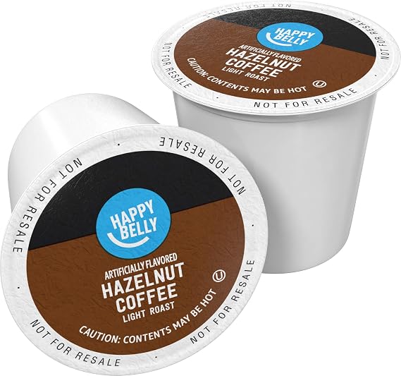 Amazon Brand - Happy Belly Light Roast Coffee Pods, Hazelnut, Compatible with Keurig 2.0 K-Cup Brewers, 100 Count