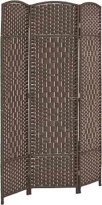 HOMCOM 3 Panel Room Divider, 6 Tall Folding Privacy Screen, Woven Freestanding Wall Partition for Home Office, Bedroom, Brown