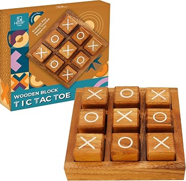 BSIRI Wooden XO Blocks Tic Tac Toe Travel Game Coffee Tabletop Family Living Room Decoration Games Night for Adults for Desk and Bookshelf Decor Unique Wood Gifts 5.5 Inch