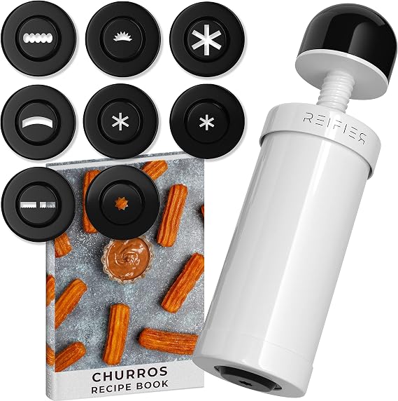 Churrera Churro Maker Machine - Free Recipe eBook Included - 8 Interchangeable Discs - Churros Maker Machine - Cookie Machine