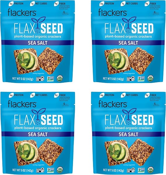 Flackers Organic Sea Salt Flaxseed Crackers, 5 Ounce 4-Pack