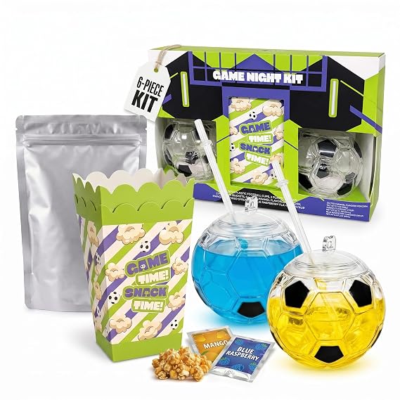 Topline Game Night Kit & Popcorn Bucket Soccer Gifts, Movie Night Supplies