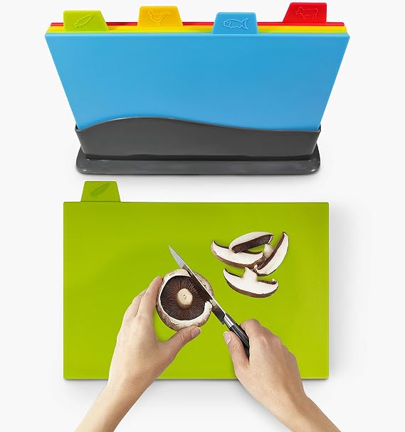 Chopping Board Set (UK COMPANY) Plastic Mat Smart Colour Coded Cutting Boards Set 4 PCS