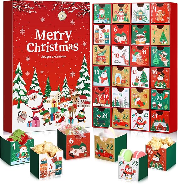 Containlol Empty Chisimas Advent Calendar 24 Days Countdown Boxes, Red