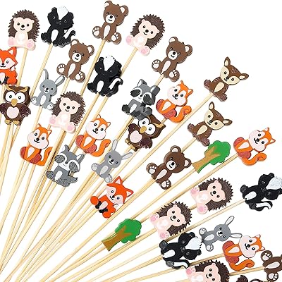 Woodland Animal Cocktail Picks Safari Animal Cupcake Toppers Jungle Party Food Appetizers Toothpicks for Baby Shower Birthday Party Drink Fruit Dessert Decorations Supplies 100