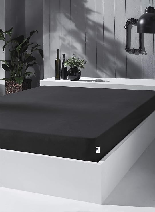 Kobe Home Örme Penye Lastikli Çarşaf, Tek Kişilik, Siyah, Pamuk-Elastan 230 G/M2