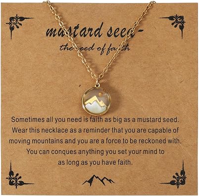 Mikovivi Faith Necklace for Women, Gold Mountain and Mustard Seed Pendant Necklace Religious Christian Jewelry Gift for Mom Friends Grandma