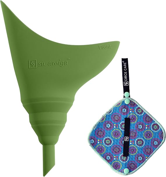 "SuAmiga Female Urination Device with Waterproof Carry Bag+ Piss Off Silver Infused Pee Cloth