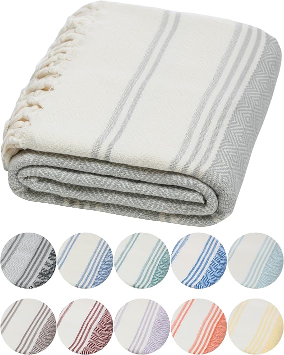 DEMMEX Organic Cotton Turkish Bath Beach Hammam Peshtemal Towel, 71x36 in.