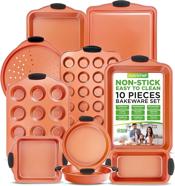 NutriChef 10 Pc Baking Pans Set Nonstick, Cookie Sheet and Pizza Pans