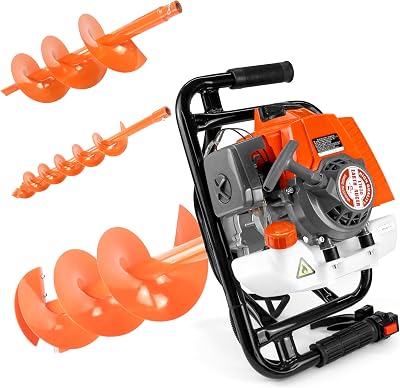 NEOTEC 72CC Ice Auger Post Hole Digger Drill 2-Stroke Gas Powered 4 6 8 Earth Auger Drill Bits, Garden Tools Petrol Drill Borer for Garden Lawn Ice Fishing