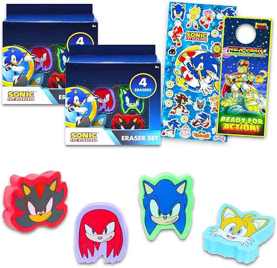 Sonic the Hedgehog Party Favor Set - Bundle with 8 Sonic the Hedgehog Erasers Featuring Knuckles, Shadow, and Tails Plus More | Sonic Party Supplies Kids, Boys, Girls
