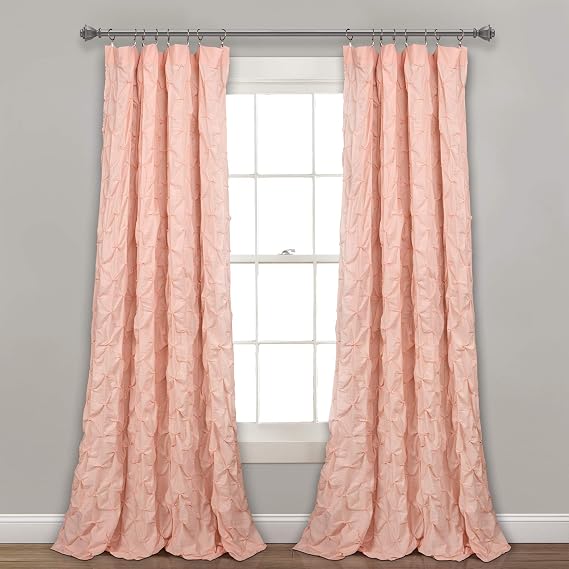 Lush Decor Ravello Pintuck Vintage Chic Farmhouse Curtains, Single Curtain Panel, 52" W x 84" L, Blush - Luxe Pintuck Embellishment - Chic Textured Design - Traditional Glam & Farmhouse Window Decor