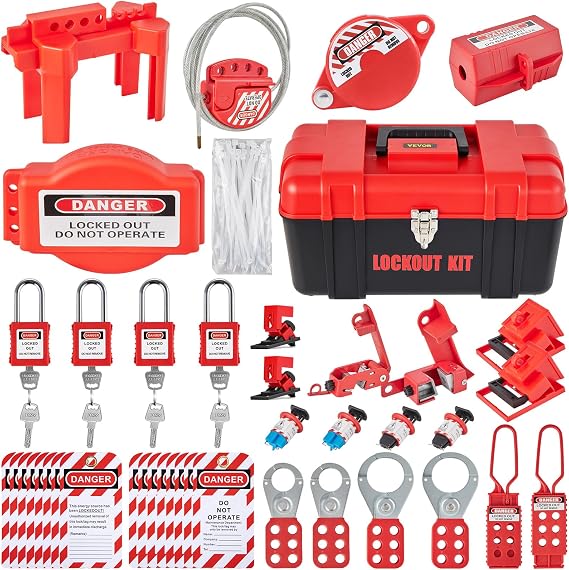 VEVOR 42 PCS Lockout Tagout Kits, Electrical Safety Loto Kit Includes Padlocks, 5 Kinds of Lockouts, Hasps, Tags & Ties, Box, Lockout Safety Tools for Electrical Risk Removal in Industrial, Machinery