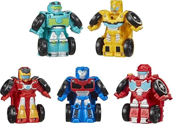 Transformers Playskool Heroes Rescue Bots Academy Mini Bot Racers Converting Robot Toy 5-Pack, 2-Inch Collectible Toy Cars