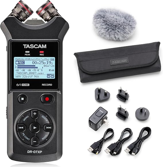 TASCAM DR-07XP Recorder with Windscreen, Power Adapter and Case