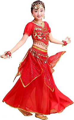 Bollywood girls indian arabian belly dance party costume skirt dress redblueyellow kids outfit
