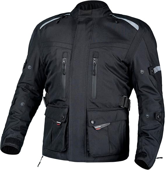 WICKED STOCK Waterproof Motorcycle Jacket Men - CE LEVEL2 Reflective Motorcycle Armor Biker Jacket Men with 8 Pockets - 4 Season Mens Motorcycle Jacket with Adjustable Biceps, Forearms and Waist