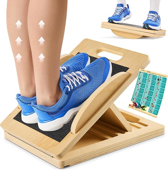Slant Boards for Exercise, Wooden Slant Board, Calf Stretch Board with 7 Incline Angles, Velour Board, Balance Board & Calf Stretcher, Portable Incline Board for Physical Therapy, Ankle Mobility, Heel & Knees