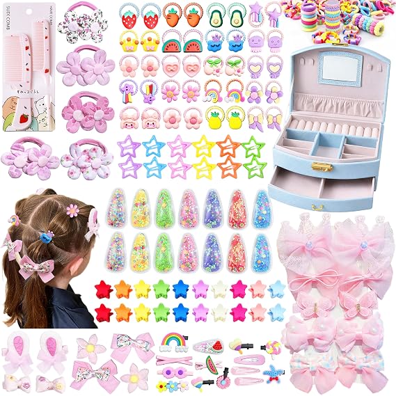 252Pcs Hair Accessories for Girls Back to School Gift with Jewelry Box (BLUE)