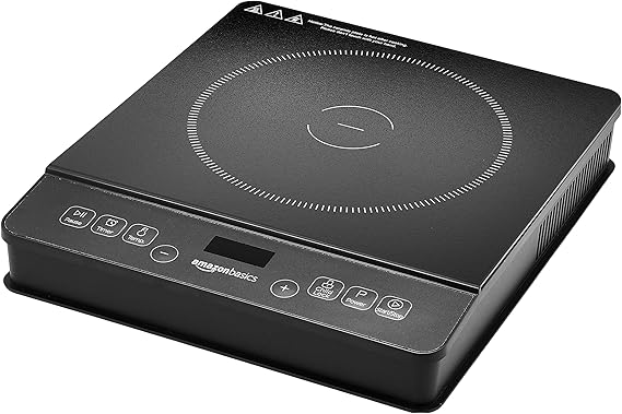 Amazon Basics 1800W Portable Electric Induction Cooktop, Burner and Child Lock, Overheat Protection, Timer, 8 Power Settings, Temperature Control Up to 440F, for Cookware Diameter 5.7"-8.2", Black