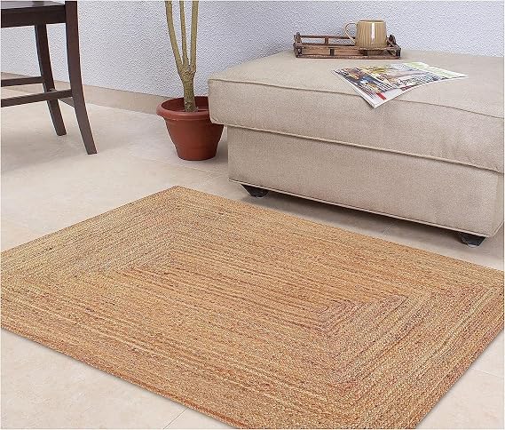 KEMA Handwoven Rectangular Jute Braided Rug 2'x3 ft' Natural Reversible Farmhouse Boho Rug for Entryway, Kitchen, Living Room & Indoor Outdoor Use