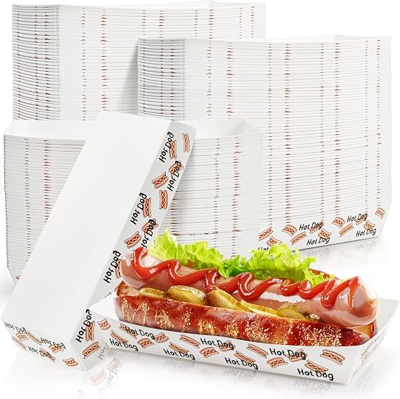200 Pieces Hot Dog Tray, 2 Lb Hard Paper Food Tray for Serving Food