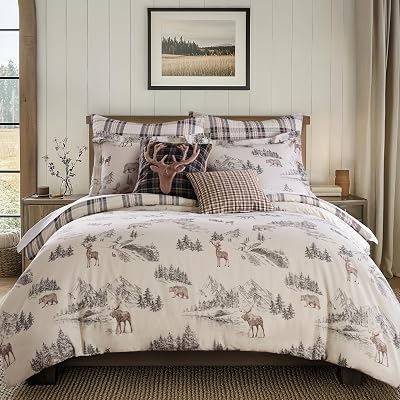 Levtex Home - Lodge Toile Duvet Cover Set - FullQueen Duvet Cover 90 x 94in. Two Standard Pillow Cases 26 x 20in. - Toile - Brown Ivory Charcoal - Cotton