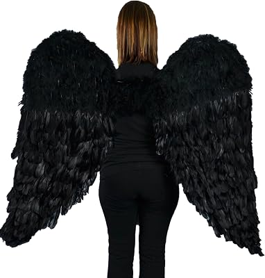 Touch of Nature Black Adult Angel Wings - 52 by 36 - Halo Included - Black Feather Wing - Costume Wings - Large Angel Wings