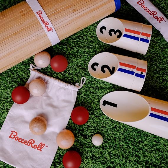 BocceRoll Yard Game Modern Bocce Ball Set with Ramp & Targets | Portable BocceRoll Lawn Game for Backyard & Beach | Premium Wooden Bocce Game for Family & Party Play