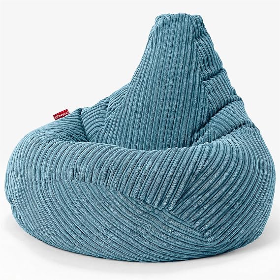 Lounge Pug Cord Highback Bean Bag Chair - Gaming Bean Bags UK Recliner Chair - Aegean Blue