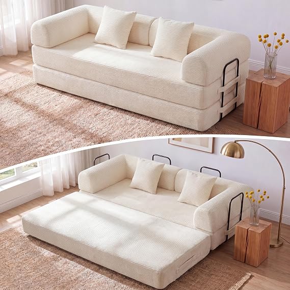 79" Convertible Futon Sofa Bed, Boneless Couch for Living Room