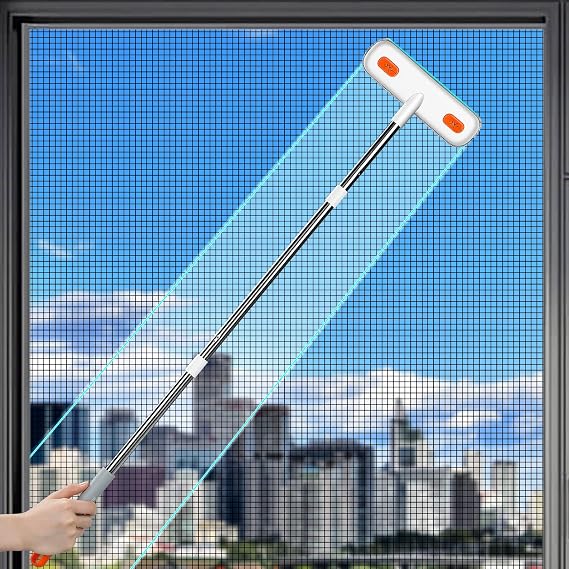 Window Mesh Screen Cleaning Brush - Household Window Cleaner Tool - Multi Brush for Window Screen - Long Handle Window Screen Cleaner Brush for Screen Door, Screened-in Porch, etc