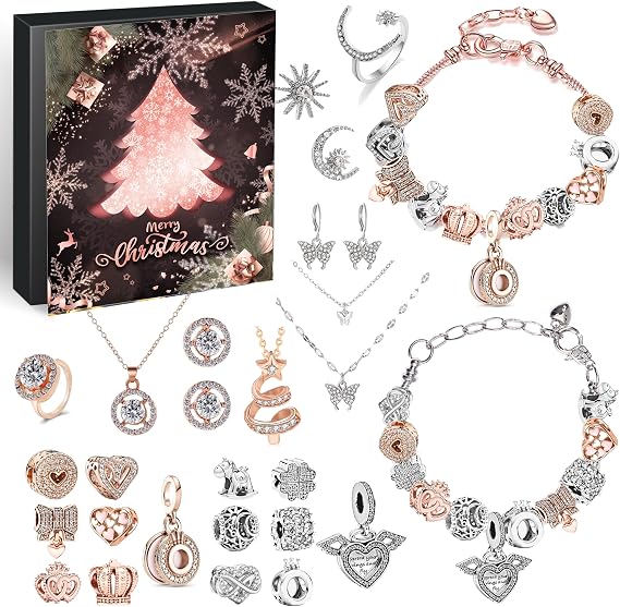 2025 Advent Calendar Christmas for Women, Jewelry Advent Calendar,Fashion Bracelet Necklace Ring Earrings, 24 Days Countdown Holiday, Christmas Surprise for Wife