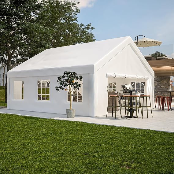 20x20 FT Outdoor Party Tent, Heavy Duty Event Tent Wedding Tent Party Canopy Tent Waterproof, White Tents for Parties Carport Garden with 2 Storage Bags & Removable Sidewalls