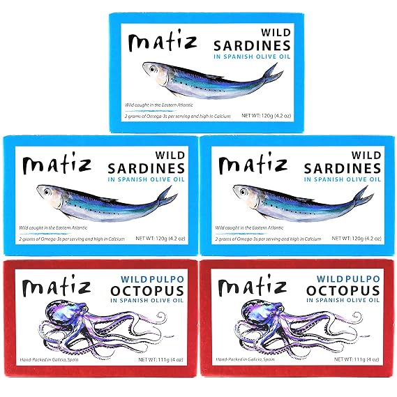Matiz Sardines and Octopus Pulpo in Olive oil (Variety Pack of 5)