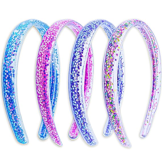 FROG SAC 4 Headbands for Girls - Kids Glitter Headband, Thin Little Girl Sprinkles Head Bands, Toddler Hair Accessories, Easter Basket Fillers Stocking Stuffers (Rainbow/Pink/Purple/Blue, Kids)