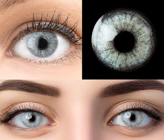 GLAMLENS Keira Blue Blau + Behälter - Sehr stark deckende natürliche blaue Kontaktlinsen farbig - farbige Monatslinsen aus Silikon Hydrogel - 1 Paar (2 Stück) - DIA 14.20 - Ohne Stärke