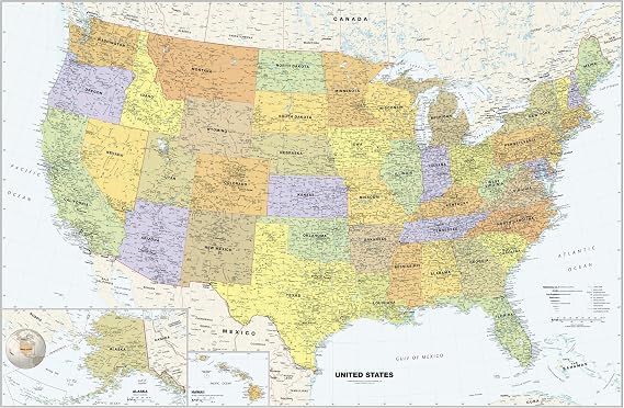 Classic USA Wall Map - 50" x 33" Laminated