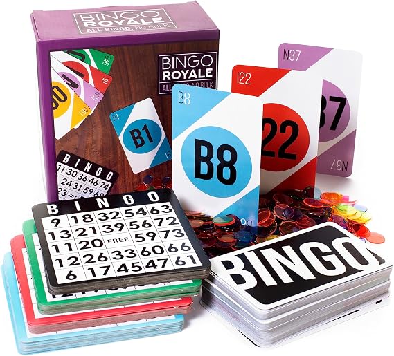 Royal Bingo Supplies Bingo Game Set for Adults, Seniors, and Family - 1000 Chips, 100 Cards, Jumbo Deck of Calling Cards - Calling Card Set