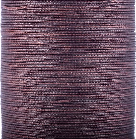 KONMAY 0.5mm Extra Strong Braided Round Waxed Leather Sewing Thread, 141 Yards Brown Upholstery Waxed Thread with Core for Hand and Machine Sewing, Leather Stitching, Macrame and Jewelry Making