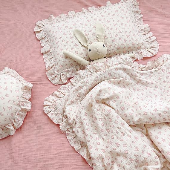 BuLuTu Muslin Toddler Pillowcase with Ruffles, Galsang Flowers, 14"x20"