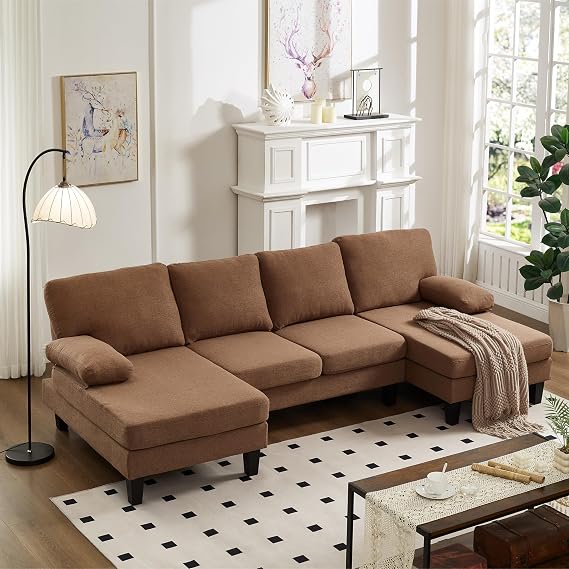 106.3" U Shaped Sectional Couches for Living Room, Brown